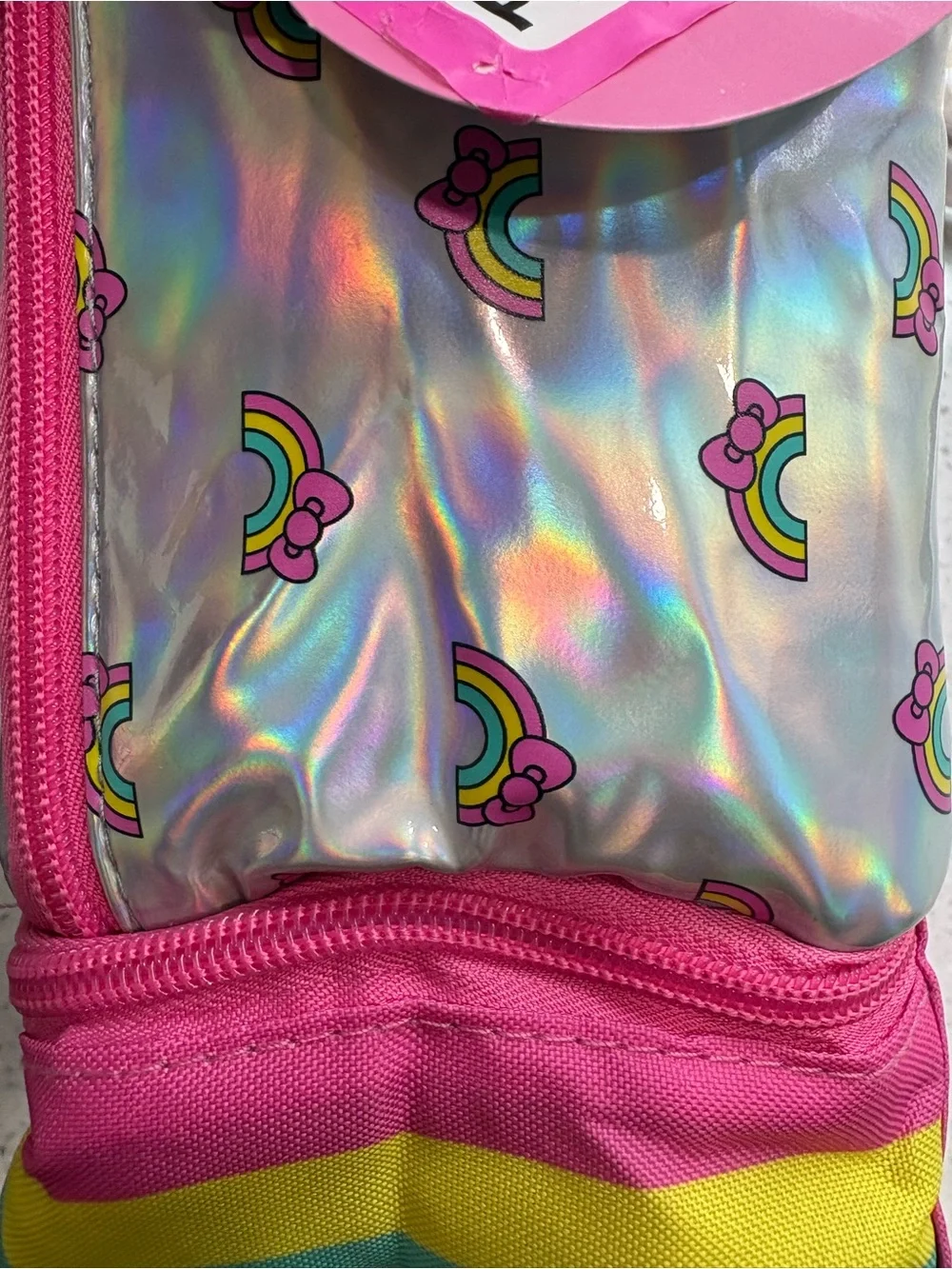 Kids Iridescent Pink Bow Character Lunch Bag